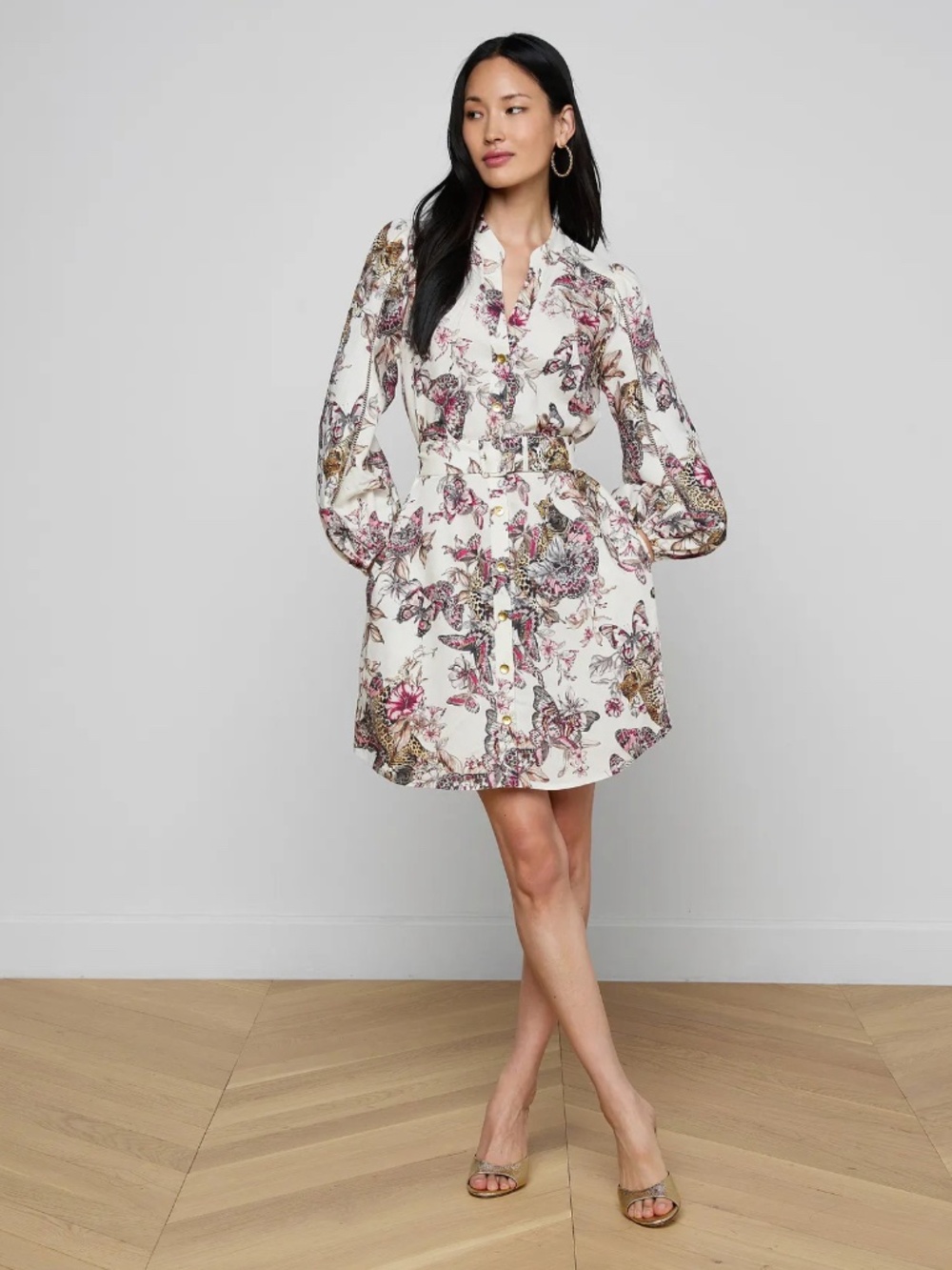 Kiersten Dress ~ White Multi Large Butterfly Jungle